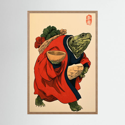 Tortoise Traveler – Japanese Turtle in Kimono Wall Art