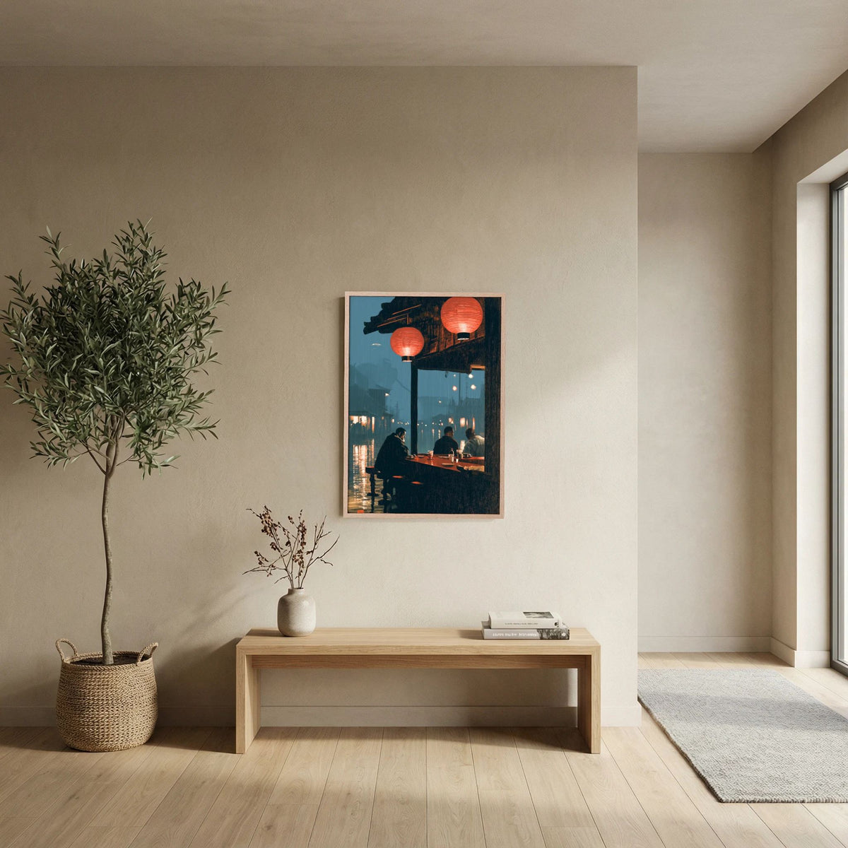 Rainy Japanese Night Wall Art – Red Lantern Izakaya Print