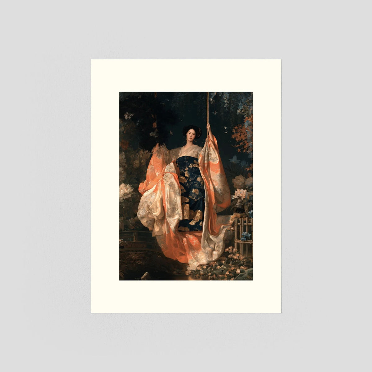 Chinese Woman Wall Art – Floral Hanfu Garden Portrait Print