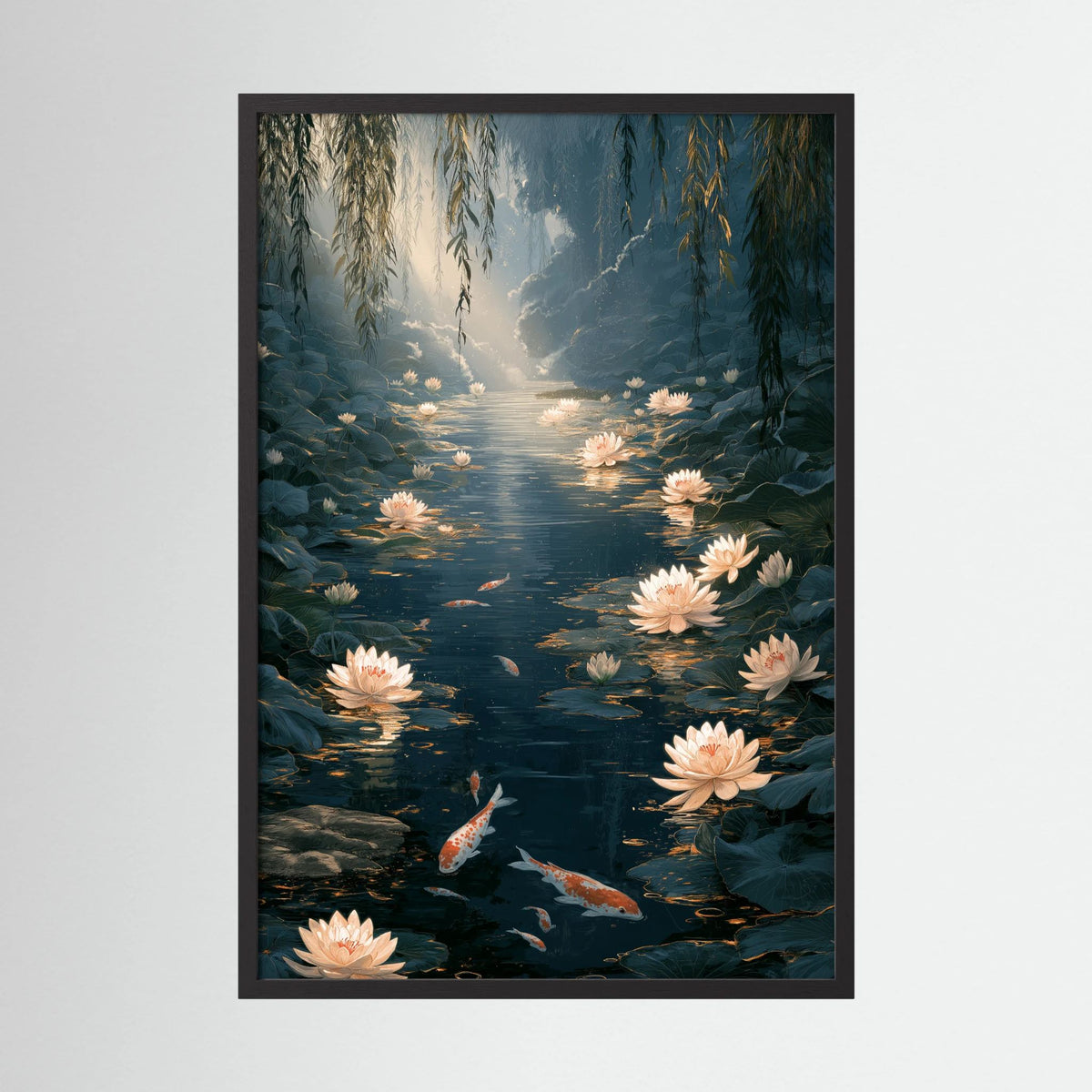 Koi Fish & Lotus Pond Wall Art – Japanese Zen Garden Print