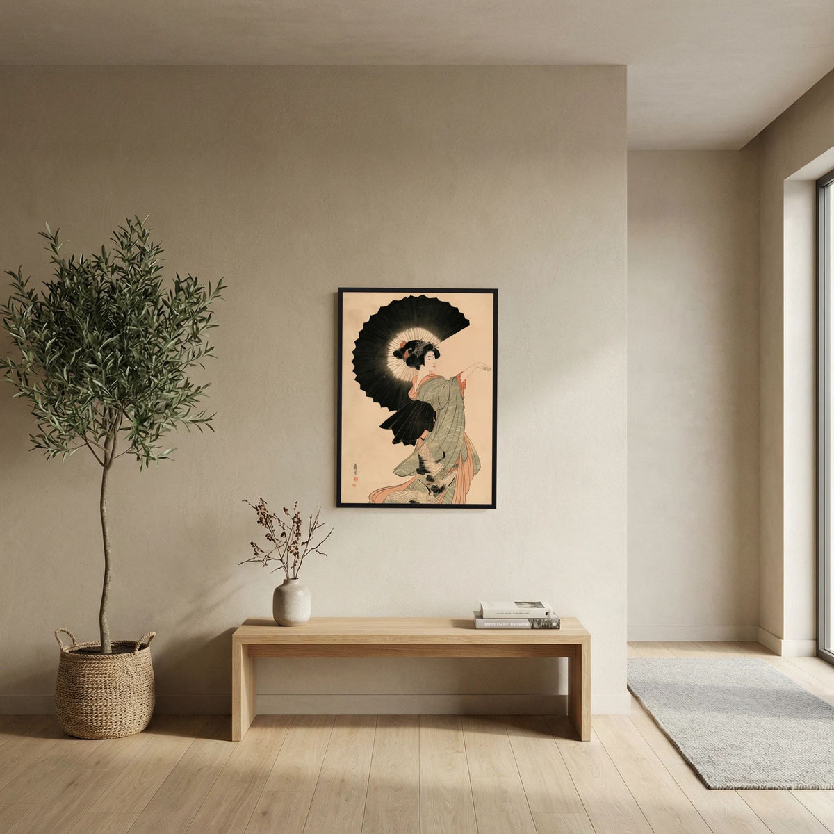 Crane Dance – Japanese Woman with Parasol Ukiyo-e Wall Art