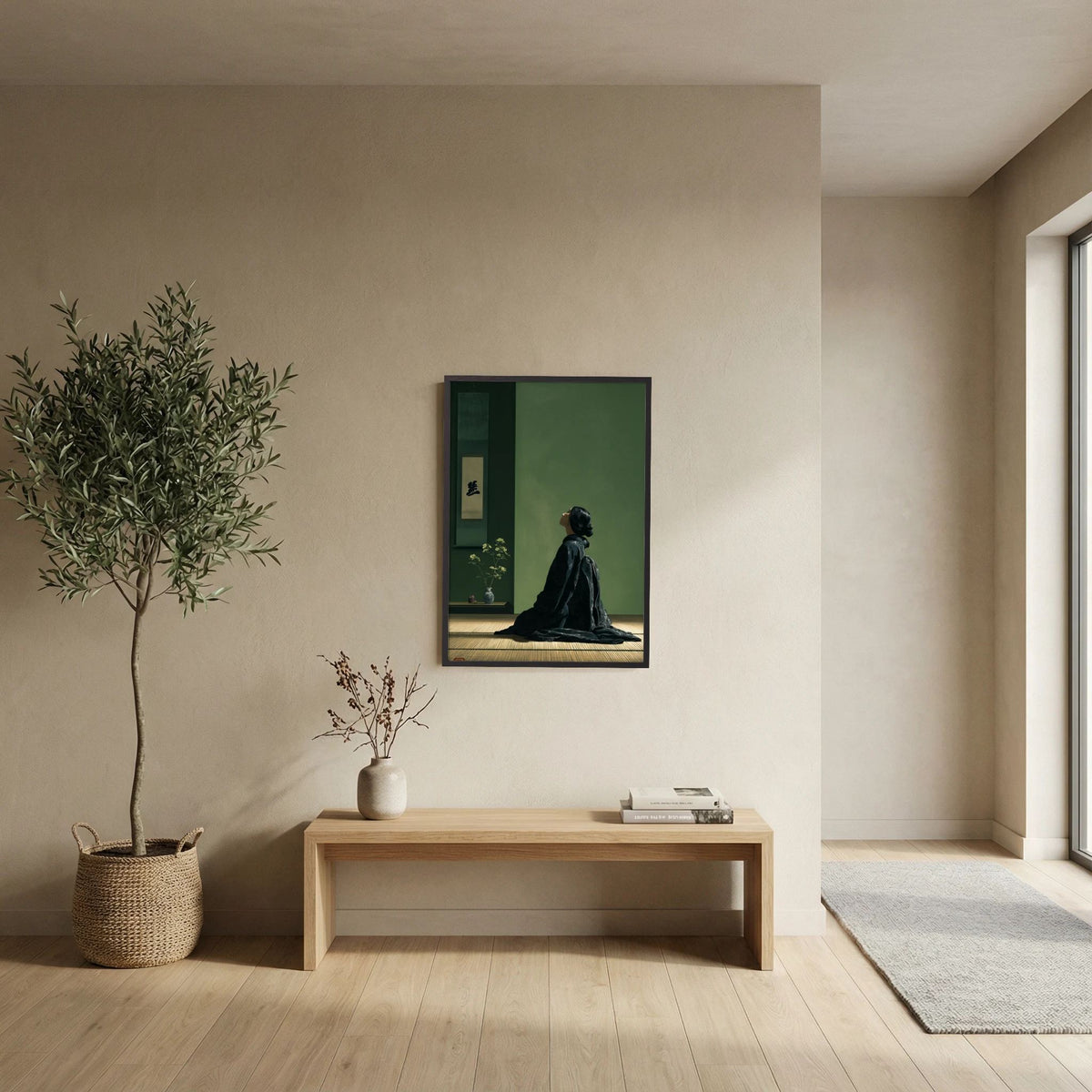 Japanese Woman in Kimono Wall Art – Minimalist Japandi Print