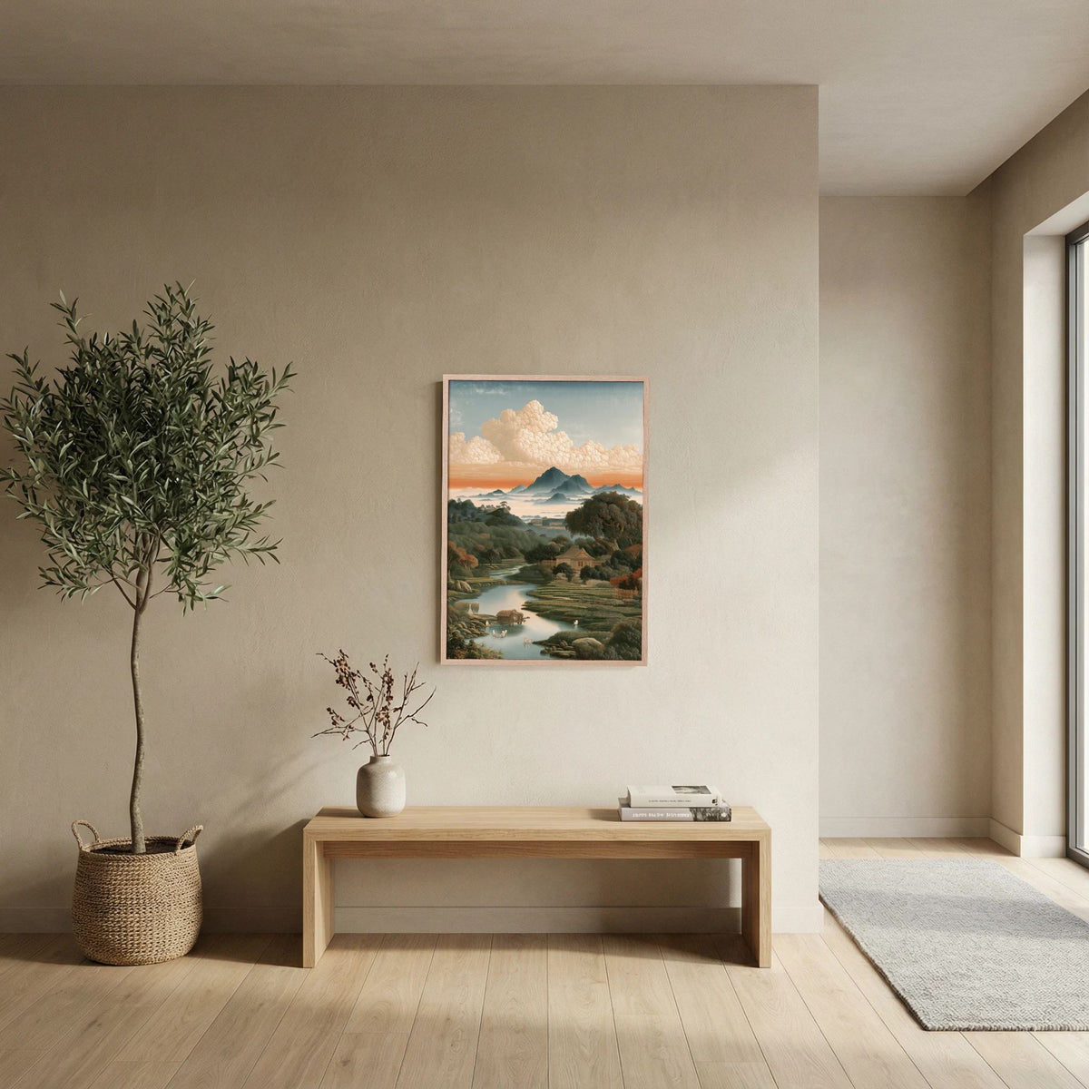 Chinese Landscape Wall Art – Mountain River Countryside Print
