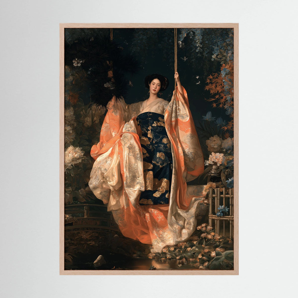 Chinese Woman Wall Art – Floral Hanfu Garden Portrait Print