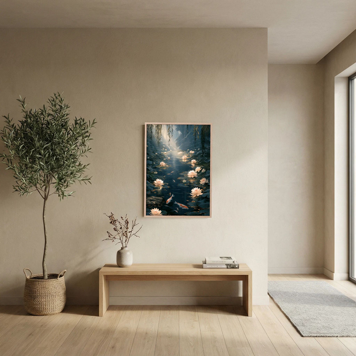 Koi Fish & Lotus Pond Wall Art – Japanese Zen Garden Print