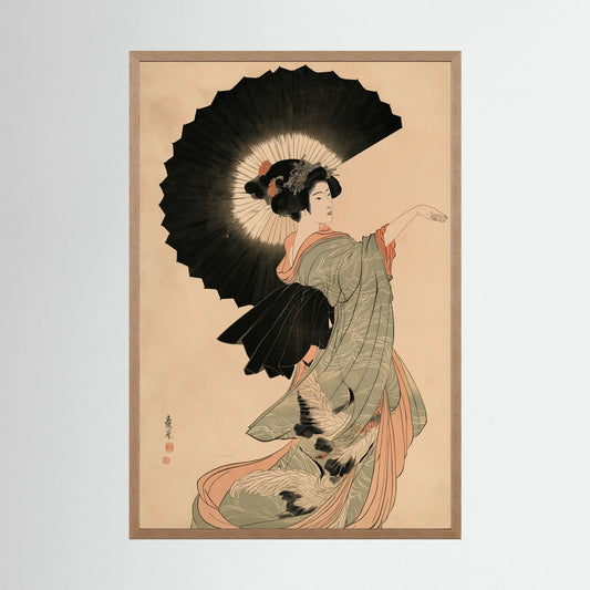 Crane Dance – Japanese Woman with Parasol Ukiyo-e Wall Art