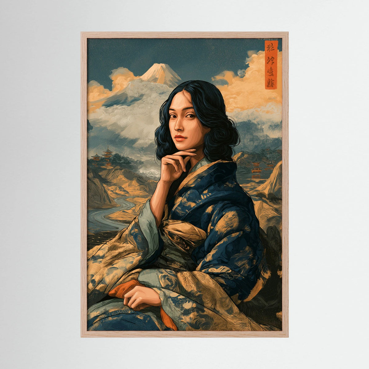 Fuji Serenity – Japanese Woman in Kimono & Mount Fuji Wall Art