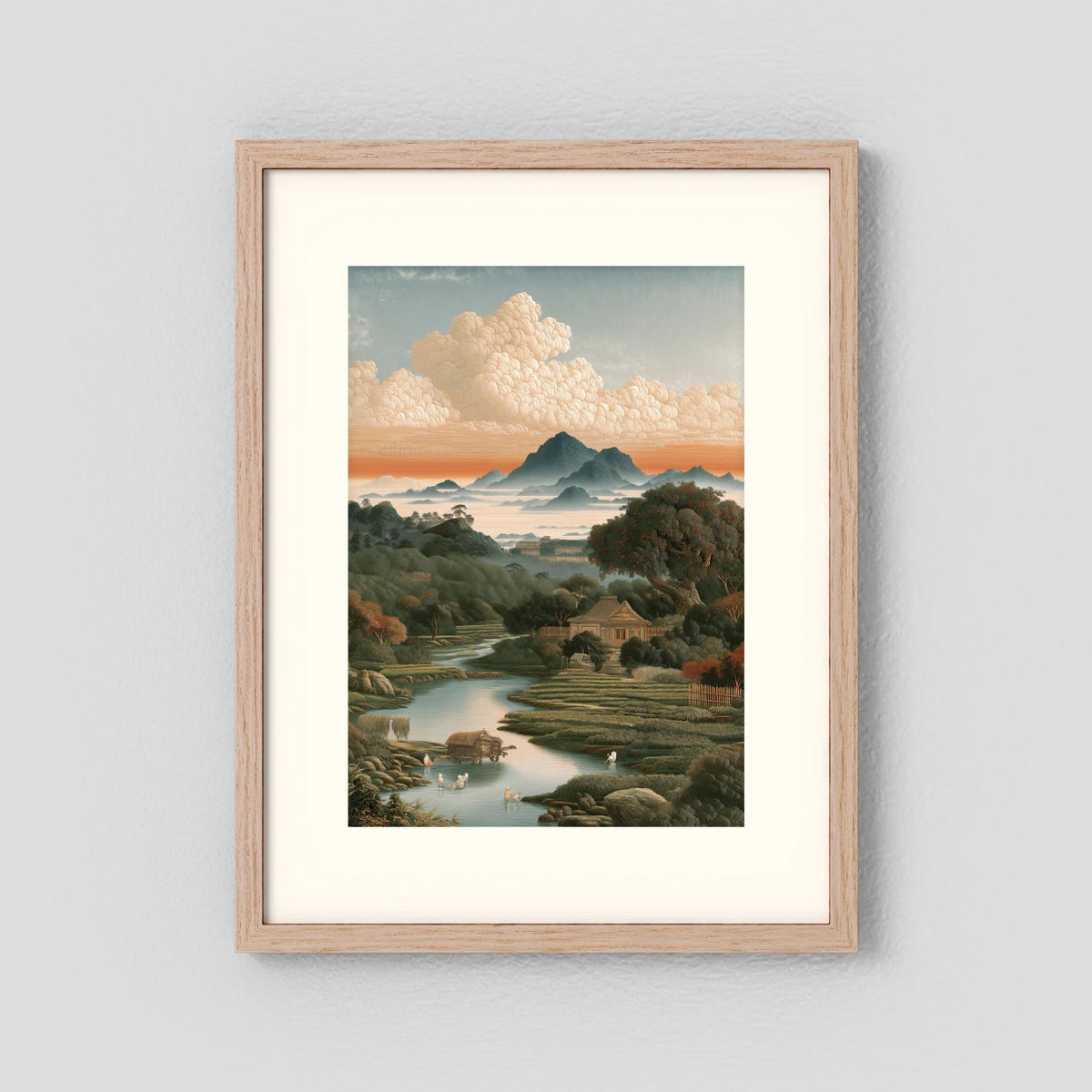 Chinese Landscape Wall Art – Mountain River Countryside Print