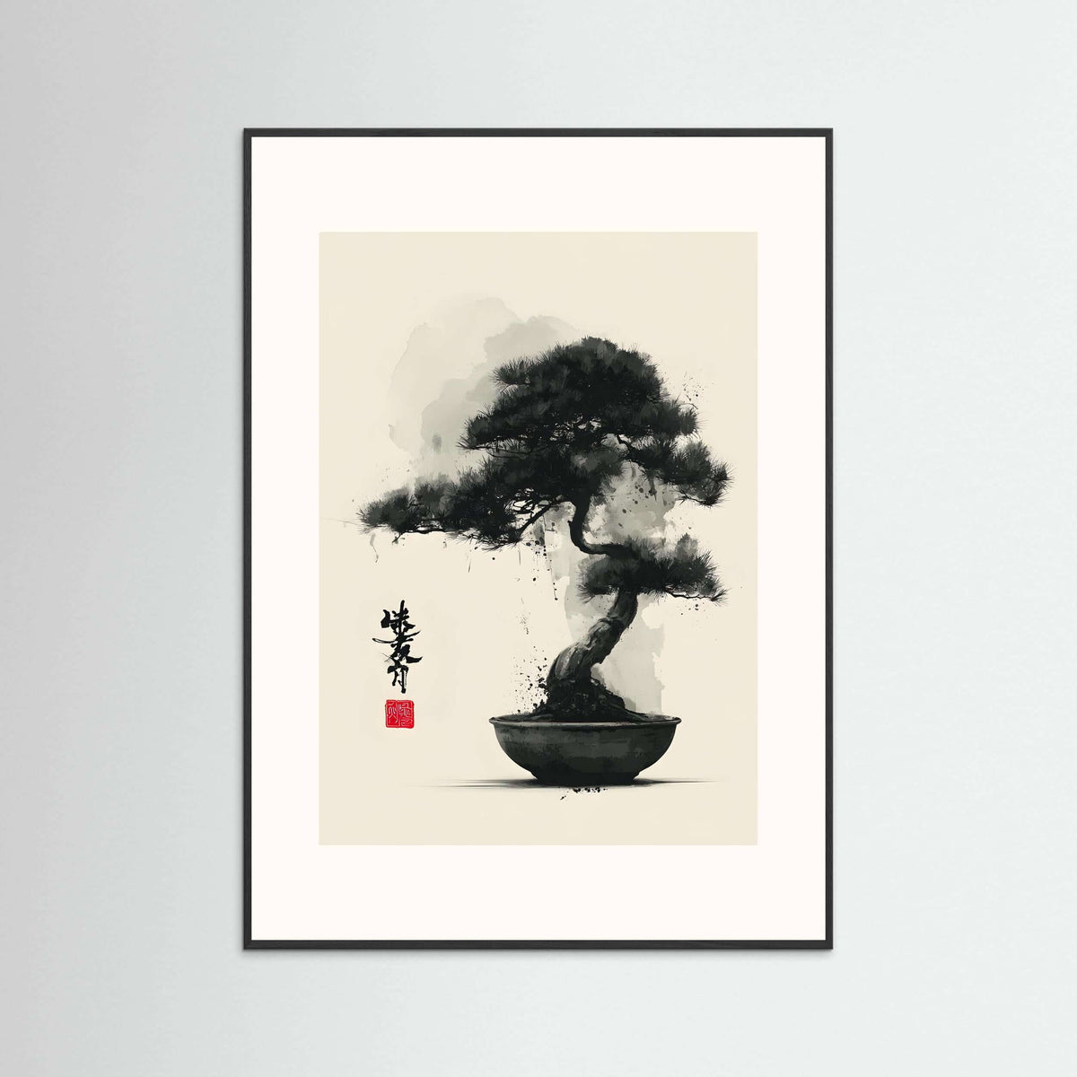 Japanese ink bonsai wall art-Quiet Strength 