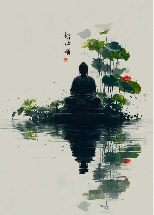  zen buddha lotus meditation art-Stillness Within 