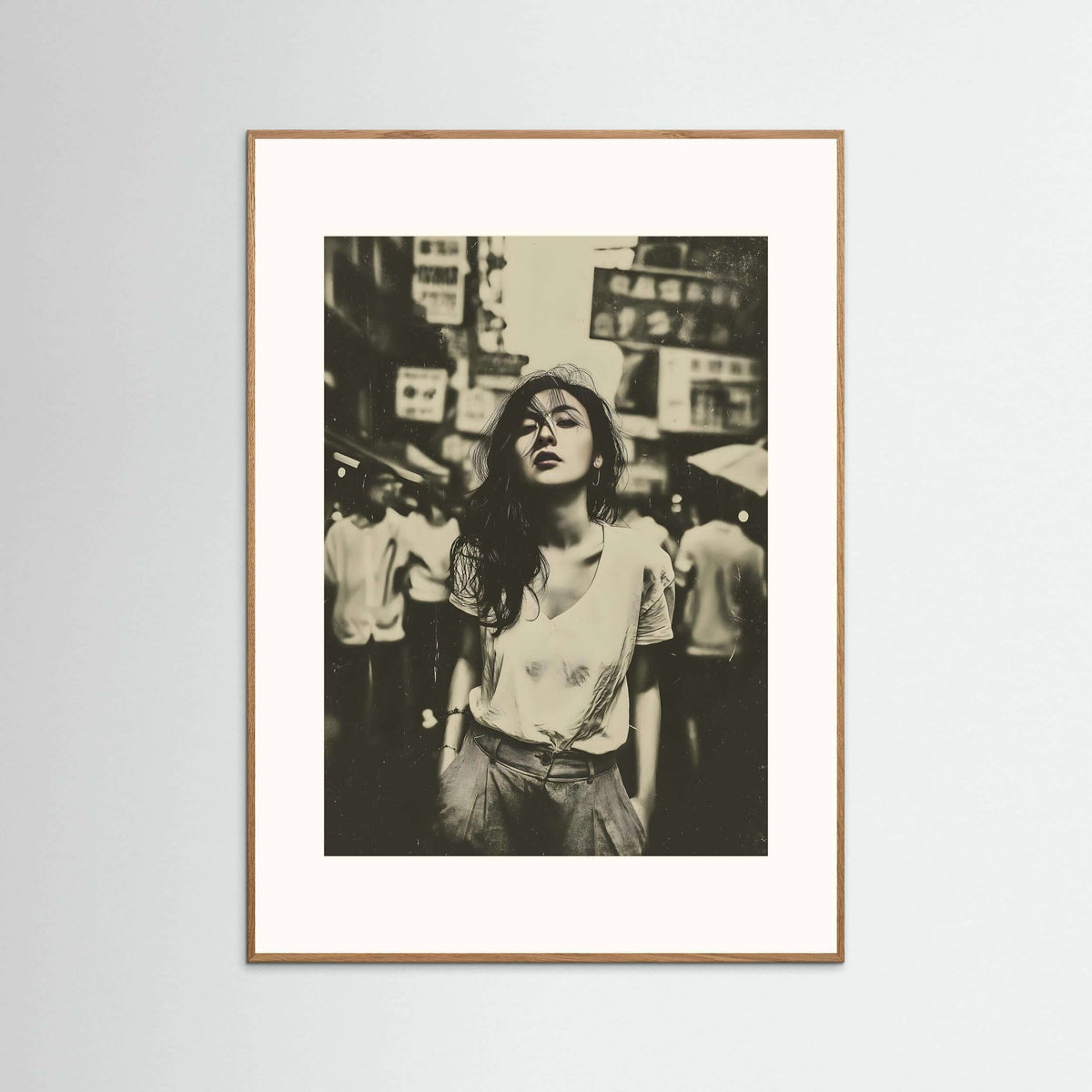 Vintage Urban Street Portrait Wall Art – Cinematic Black & White Photography Print