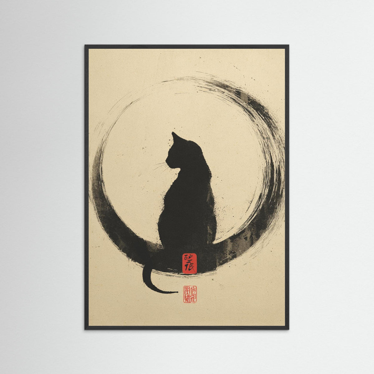 Within the Circle – Minimalist Ink Cat Wall Art