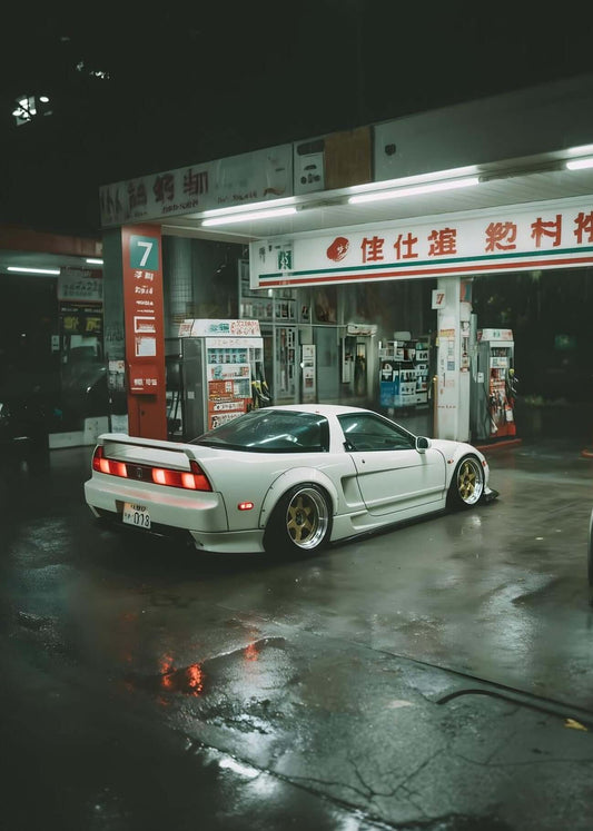Japanese Night Gas Station Wall Art – JDM Street Scene Canvas Print