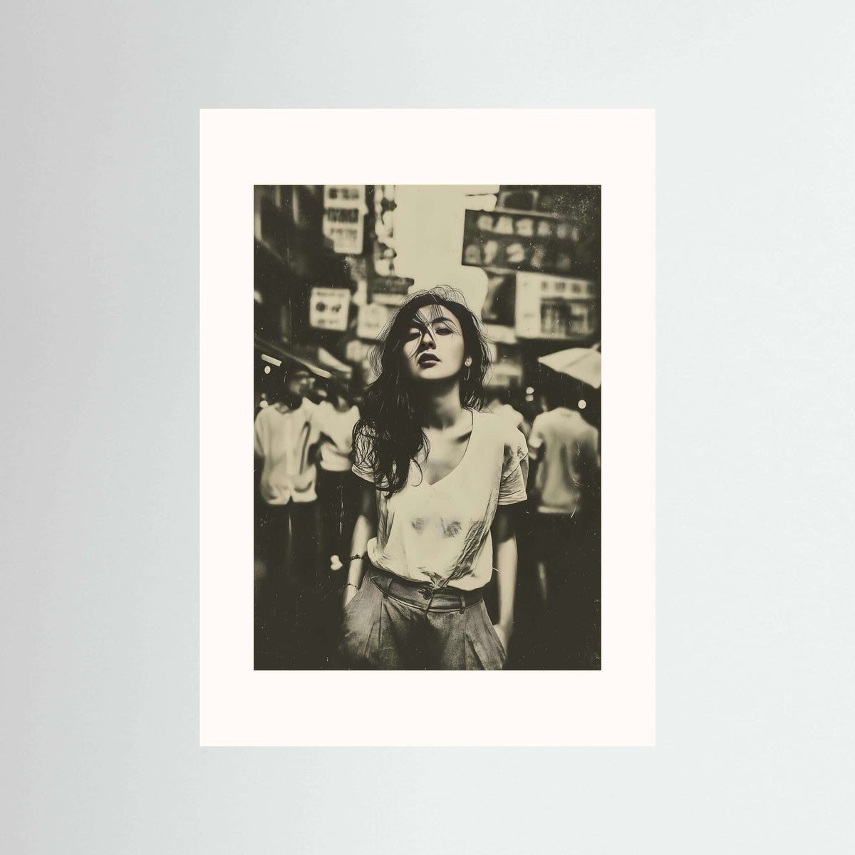 Vintage Urban Street Portrait Wall Art – Cinematic Black & White Photography Print