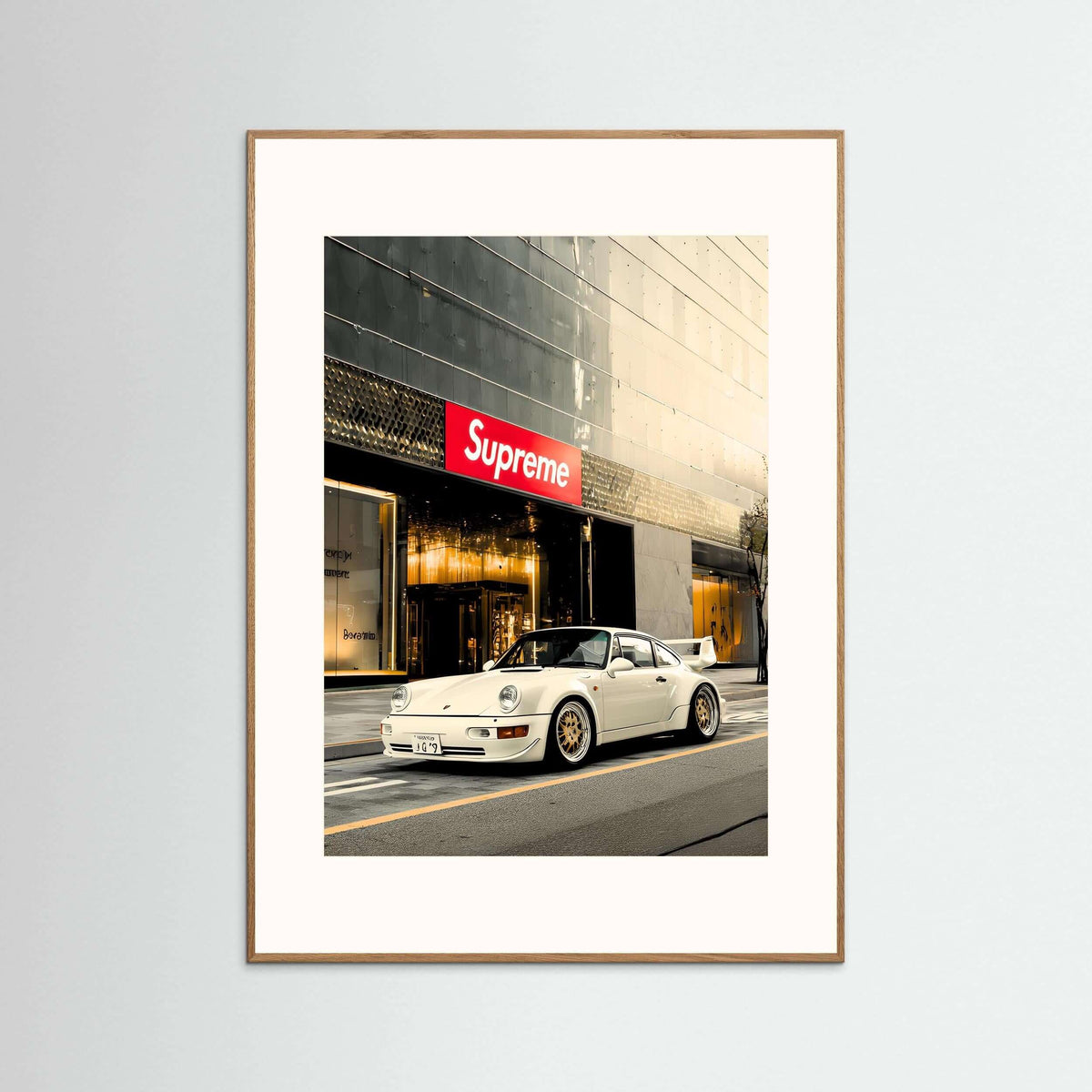 White Porsche Street Art Print – Luxury Urban Automotive Wall Art