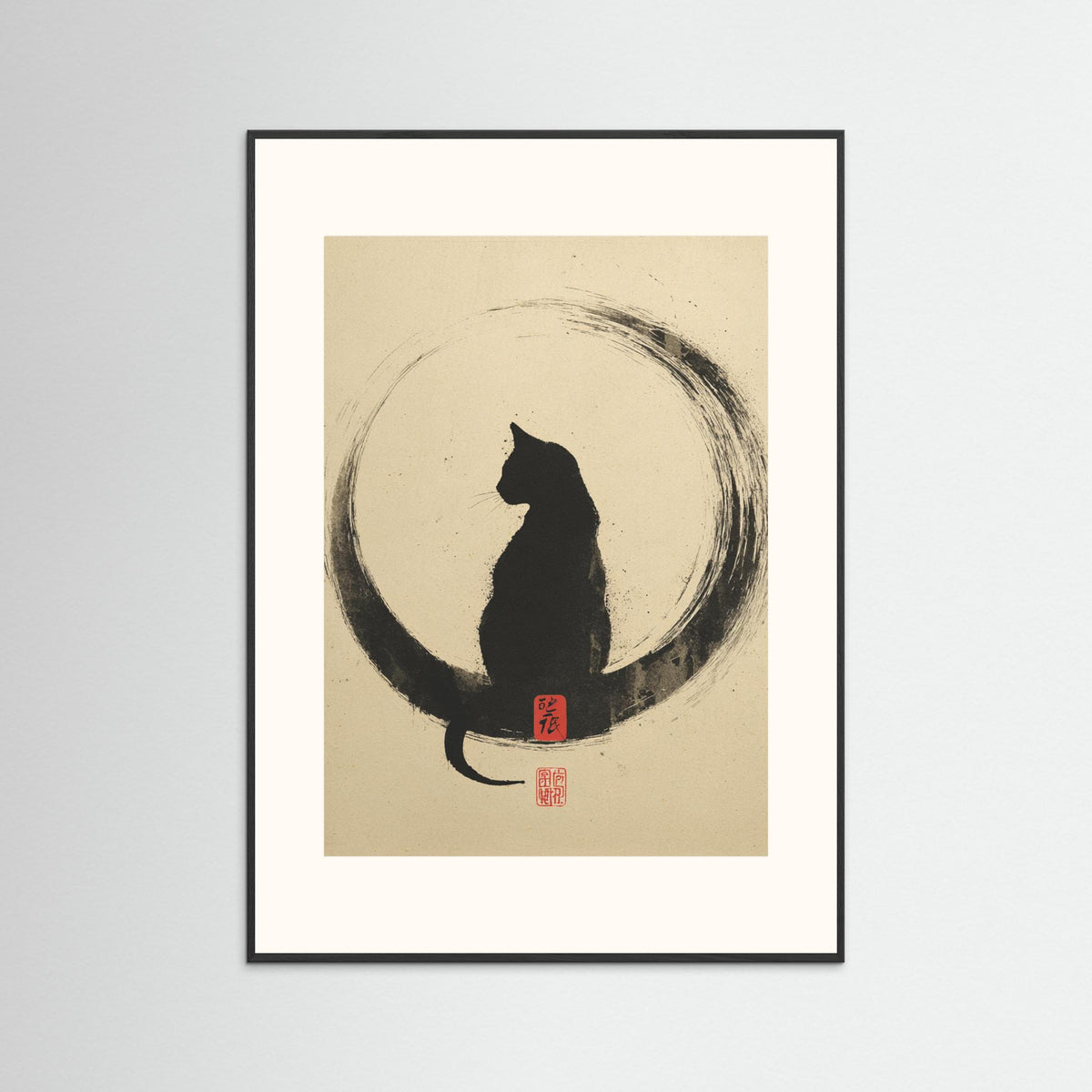 Within the Circle – Minimalist Ink Cat Wall Art