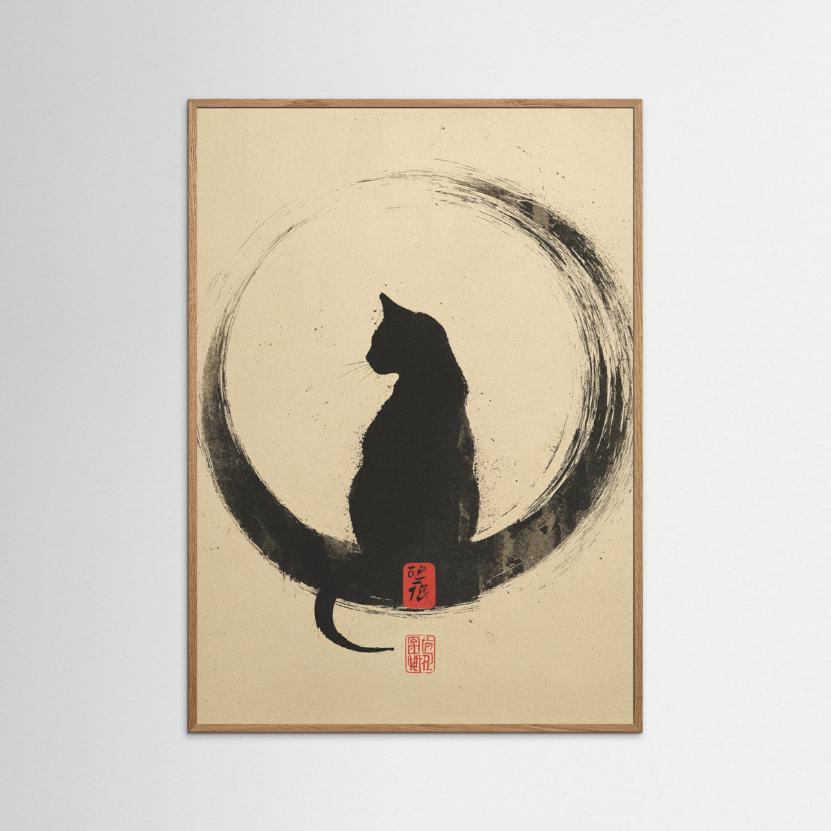 Within the Circle – Minimalist Ink Cat Wall Art